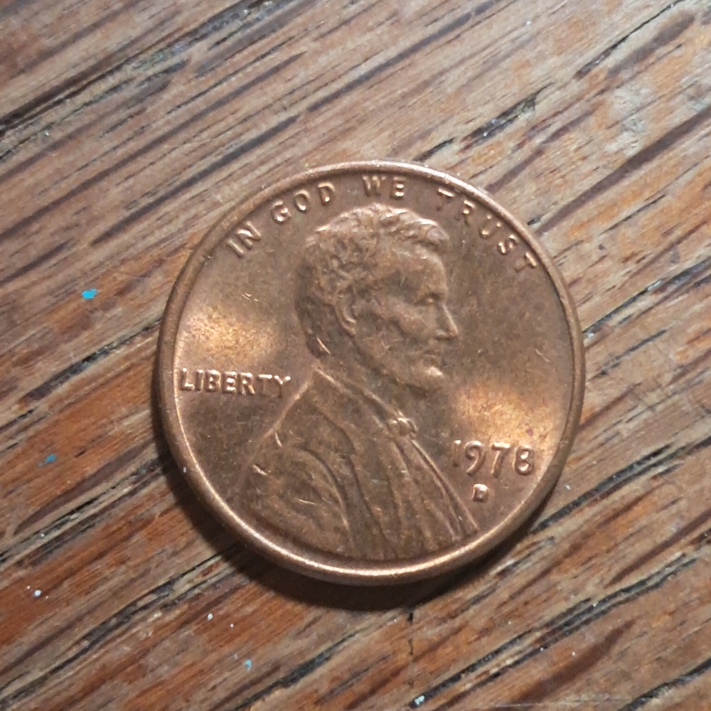 1978 D Lincoln DD Filled In D Double Ear OC Double Ear Die Crack Red